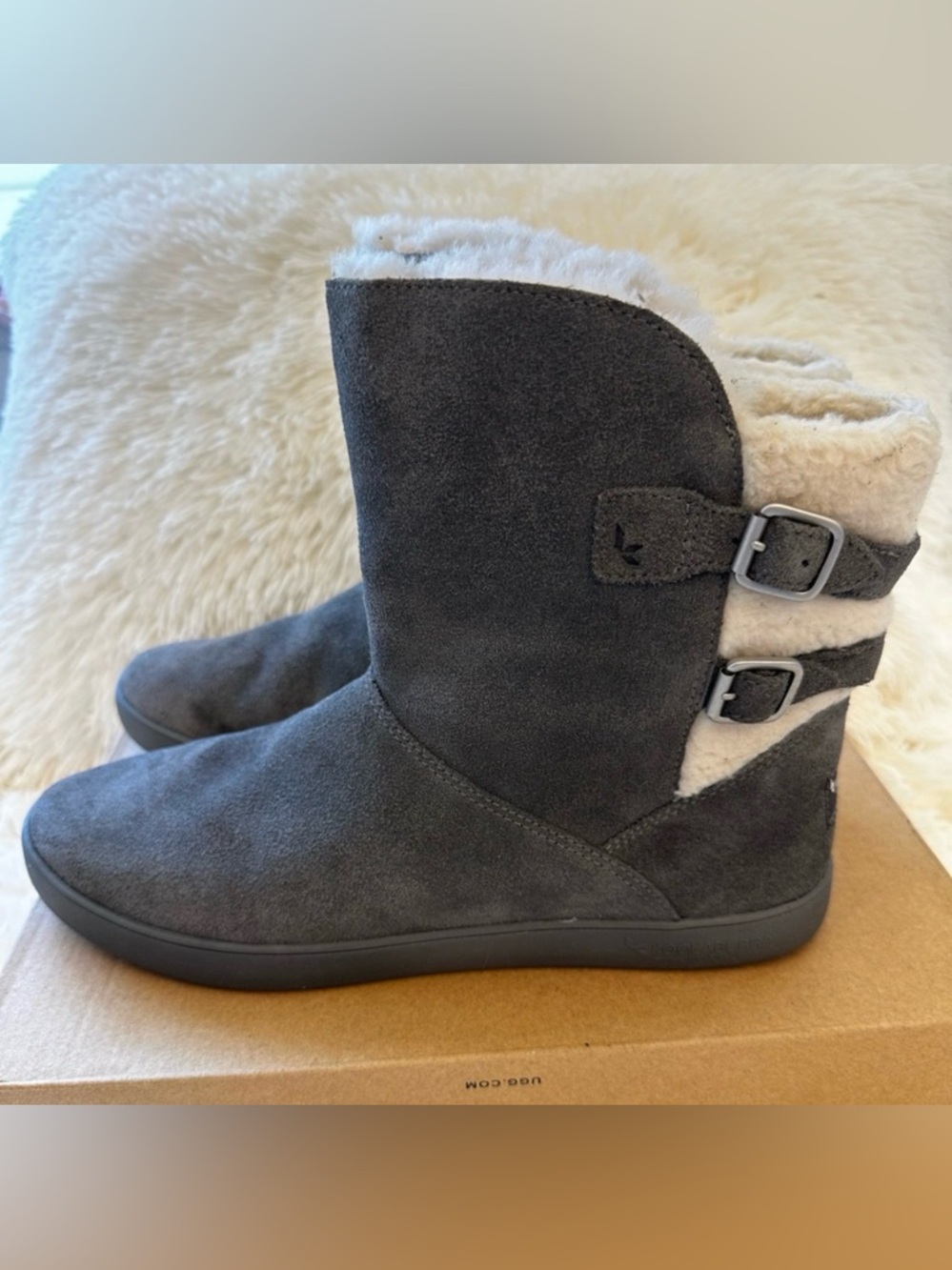Koolaburra by UGG Victoria Short Suede Boots Gray Faux Fur Women’s Size 9 NWOT